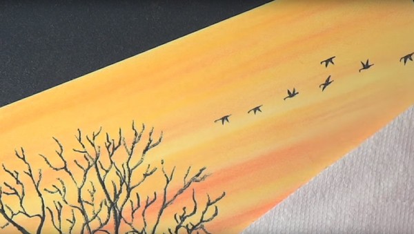 テーマ「秋」を描く：鉛筆と幼稚園と学校用の塗料によるマスタークラス1-5クラス