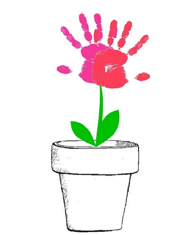 自分の手で母の日に描く：鉛筆、塗料、幼稚園、学校